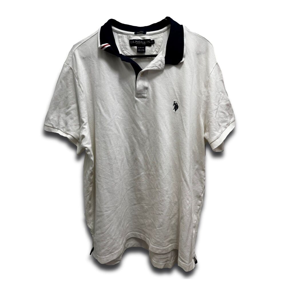 U.S. Polo Assn. Classic Polo Shirt Off-White Navy Blue Collar Mens XL